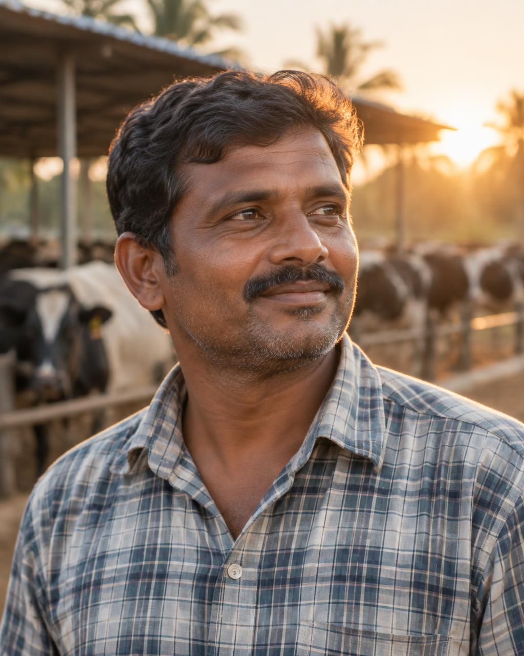 Reference portrait composition; replace with an approved photo of Nizar Ahmed on his farm